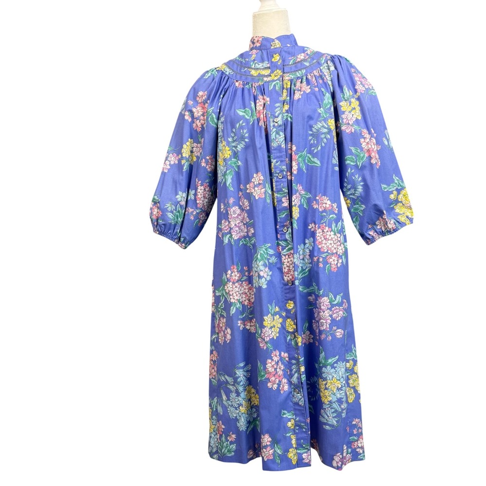 Vtg 80s Neiman Marcus Housecoat Womens S Floral Robe Duster USA Made Cottagecore